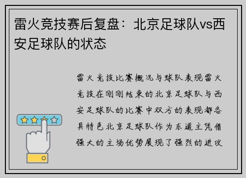 雷火竞技赛后复盘：北京足球队vs西安足球队的状态