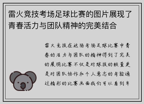 雷火竞技考场足球比赛的图片展现了青春活力与团队精神的完美结合