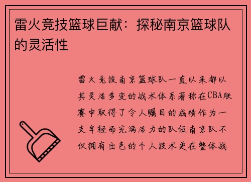 雷火竞技篮球巨献：探秘南京篮球队的灵活性