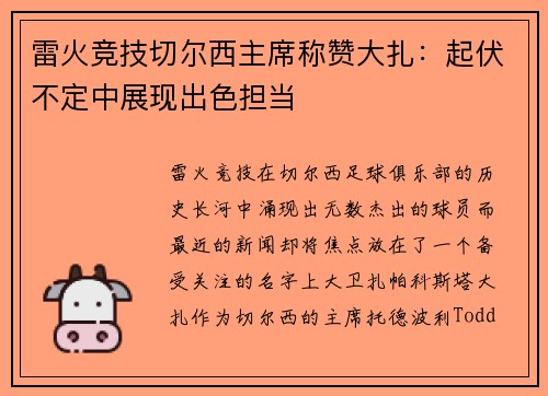 雷火竞技切尔西主席称赞大扎：起伏不定中展现出色担当