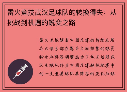 雷火竞技武汉足球队的转换得失：从挑战到机遇的蜕变之路